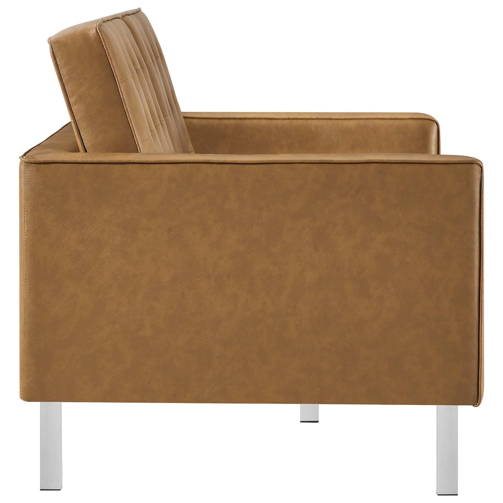 Modway Eei-3388 Loft Tufted Button Faux Leather Upholstered Loveseat In Silver Tan